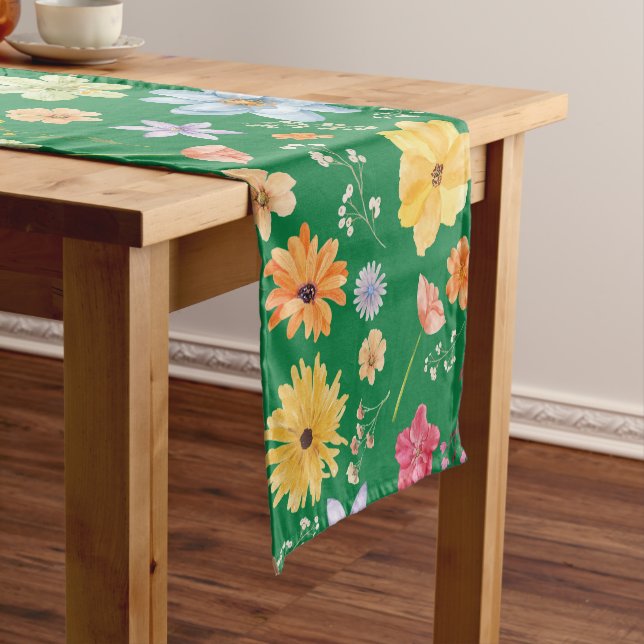 Dunkelgrüne Farbe mit Blumendesigns  Kurzer Tischläufer (Beispiel)