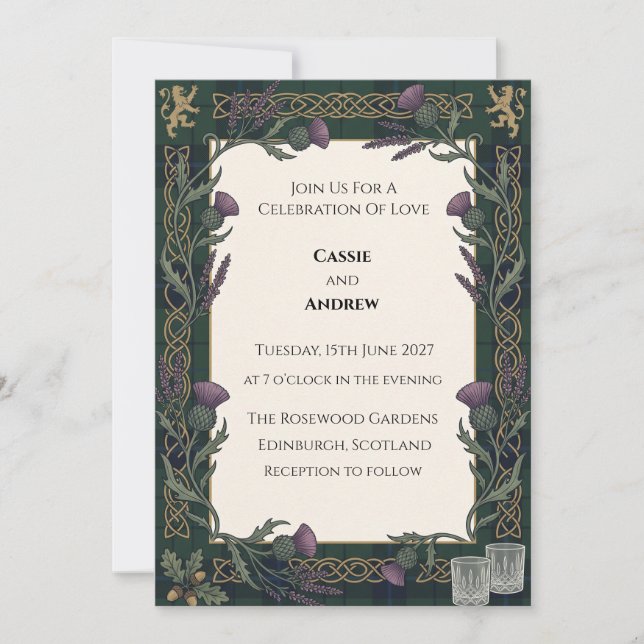 Dunkelgrüne florale Hochzeit Einladung (Vorderseite)