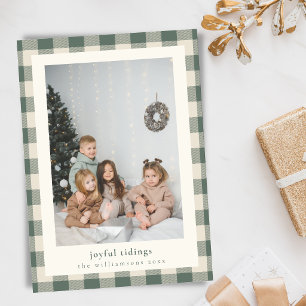 Dunkelgrüne Gingham-Freudige Weihnachtsgrüße Foto Feiertagskarte