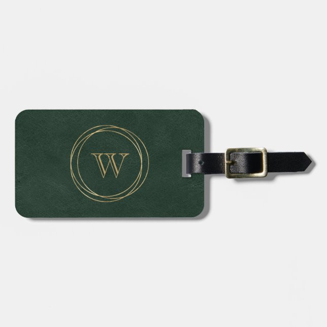 Dunkelgrüne Gold-Kreise Monogram Gepäckanhänger (Vorderseite horizontal)
