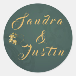Dunkelgrüne goldene Hochzeit Runder Aufkleber