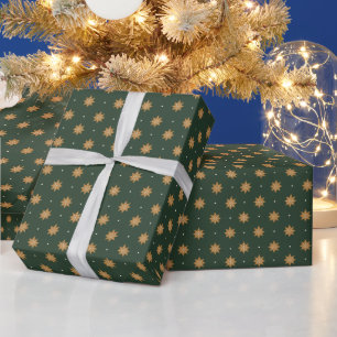 Dunkelgrüne goldene Schneeflocken Elegantes Weihna Geschenkpapier