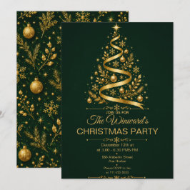 Dunkelgrüne Goldene Weihnachtsfeier Einladung