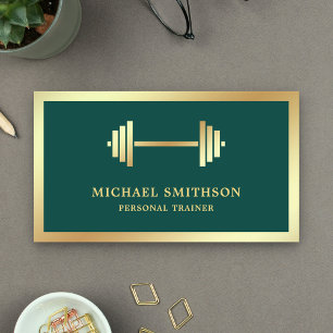 Dunkelgrüne Hantel Fitness Personal Trainer Gold Visitenkarte
