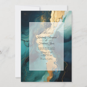 Dunkelgrüne Hochzeit, Creme und Gold Tinte Einladung