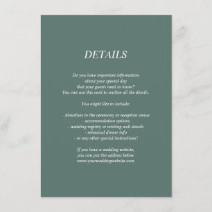 Dunkelgrüne Hochzeitsdetails/Informationskarte Begleitkarte