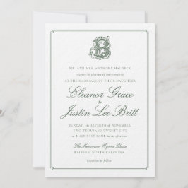 Dunkelgrüne Hochzeitseinladung mit "B"-Monogramm Einladung