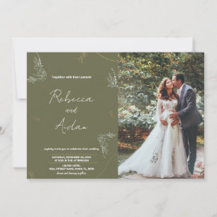 Dunkelgrüne Hochzeitseinladungen mit Foto Einladung