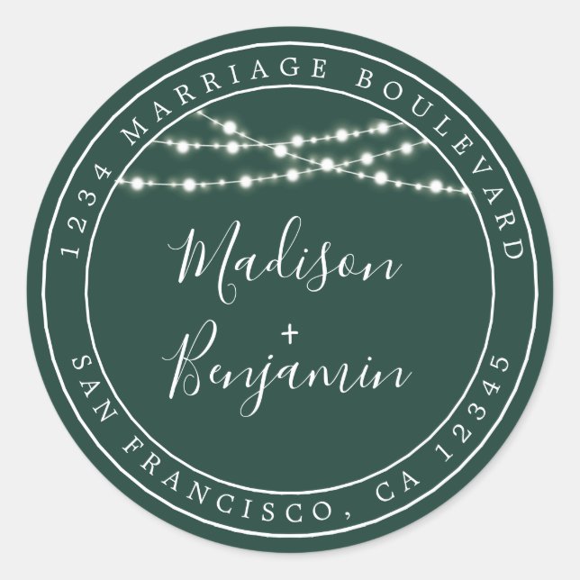 Dunkelgrüne Hochzeitsstimmung in rustikaler Rückse Runder Aufkleber (Vorderseite)