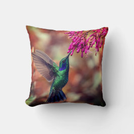 Dunkelgrüne Hummingvogel Rosa Blume Kissen