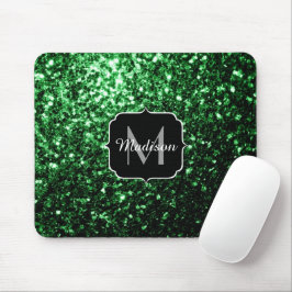Dunkelgrüne Imitate Glitzer Glitzern Monogram Mousepad