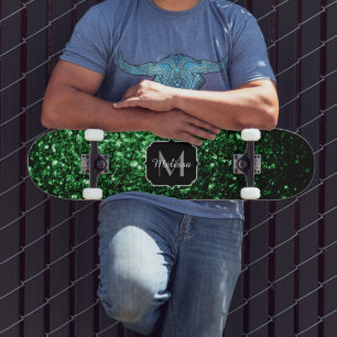 Dunkelgrüne Imitate Glitzer Glitzern Monogram Skateboard