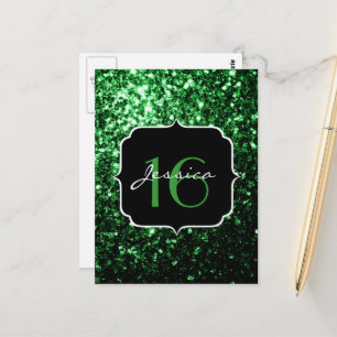 Dunkelgrüne Imitate Glitzer Glitzern Sweet 16 Postkarte