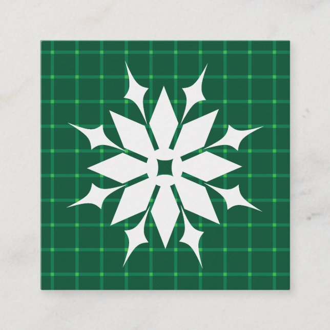 Dunkelgrüne karierte Winterferien Schneeflocke Quadratische Visitenkarte (Vorderseite)