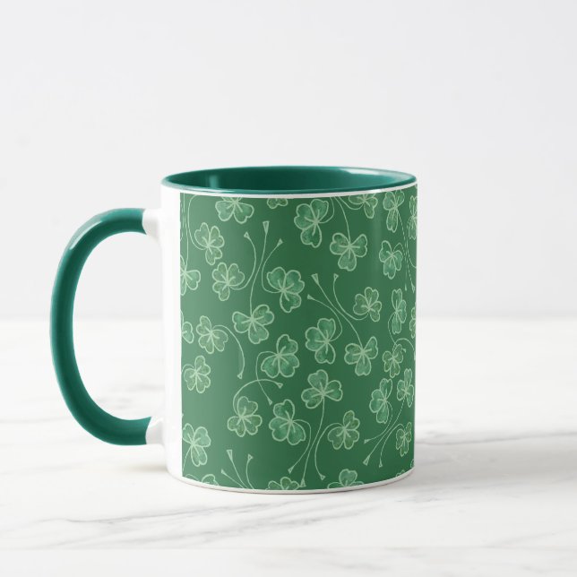 Dunkelgrüne Kleeblätter MusterklingelTasse Tasse (Links)