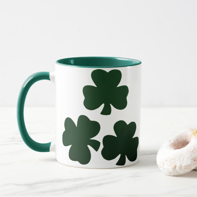 Dunkelgrüne Kleeblätter Tasse (Mit Donut)