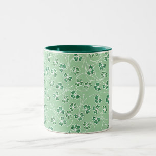 Dunkelgrüne Kleeblätter Weiße Konturen Blassgrüne Zweifarbige Tasse