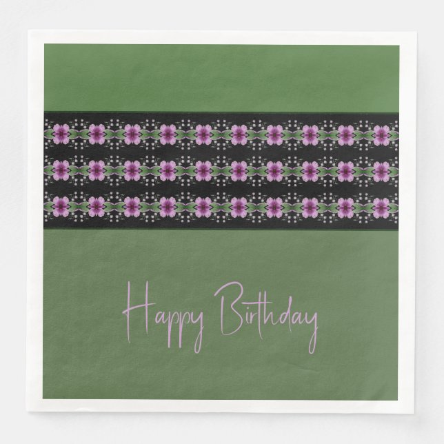 Dunkelgrüne Mauve und Lila Blumenpracht Serviette (Vorderseite)