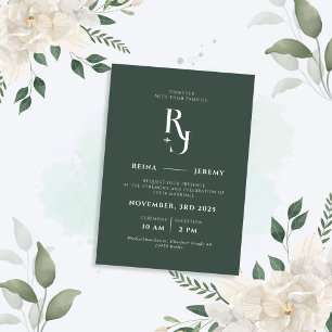 Dunkelgrüne Minimalistische Hochzeit Einladung