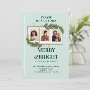 Dunkelgrüne moderne Familienfoto-Weihnachtskarte Einladung