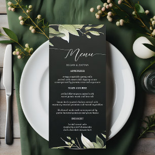 Dunkelgrüne moderne Grünpflanzen Blätter Hochzeit Menükarte