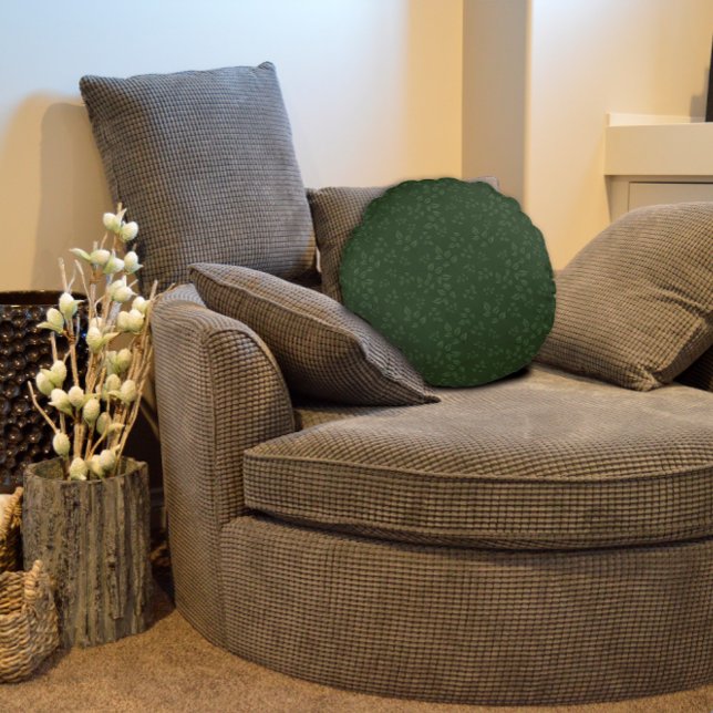 Dunkelgrüne Muster-Blätter Rundes Kissen (Von Creator hochgeladen)