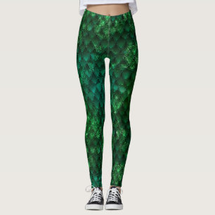 Dunkelgrüne Ombre- und Glitzer-Drachenschuppen Leggings