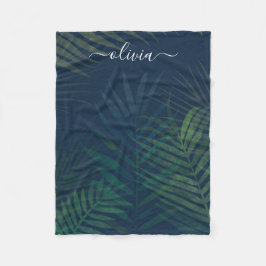 Dunkelgrüne Palmen Blätter Muster Fleecedecke
