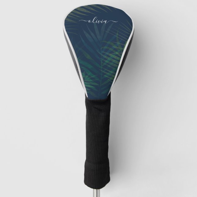 Dunkelgrüne Palmen Blätter Muster Golf Headcover (Vorderseite)