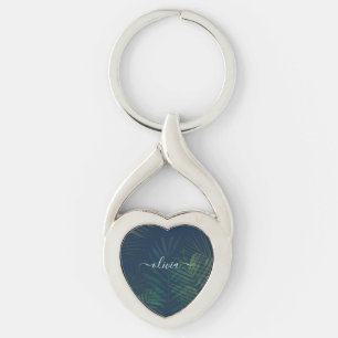 Dunkelgrüne Palmen Blätter Muster Schlüsselanhänger