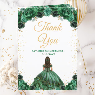 Dunkelgrüne Prinzessin Floral Quinceañera Dankeskarte
