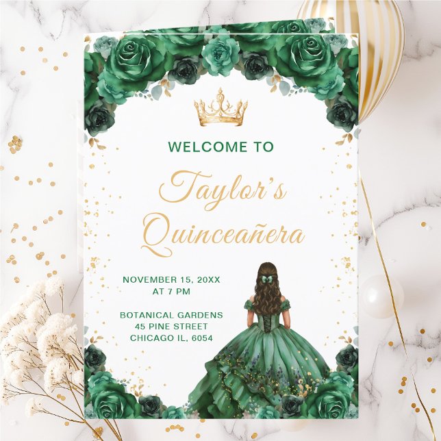 Dunkelgrüne Prinzessin Florale Quinceañera-Program Programm (Von Creator hochgeladen)