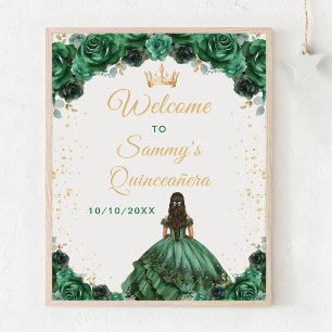 Dunkelgrüne Prinzessin Quinceañera Begrüßung Poster