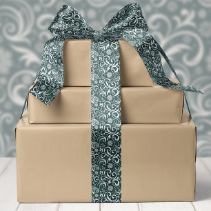 Dunkelgrüne Schneeflocken und Wirbel Weihnachten Satinband