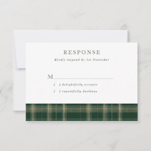 Dunkelgrüne schottische Tartan-Hochzeit RSVP Karte