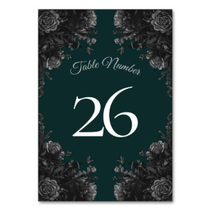 Dunkelgrüne Schwarz-Grau-Rose Gothic Wedding Tischnummer