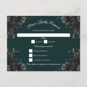 Dunkelgrüne schwarze graue Rosen gothische RSVP An Feiertagspostkarte
