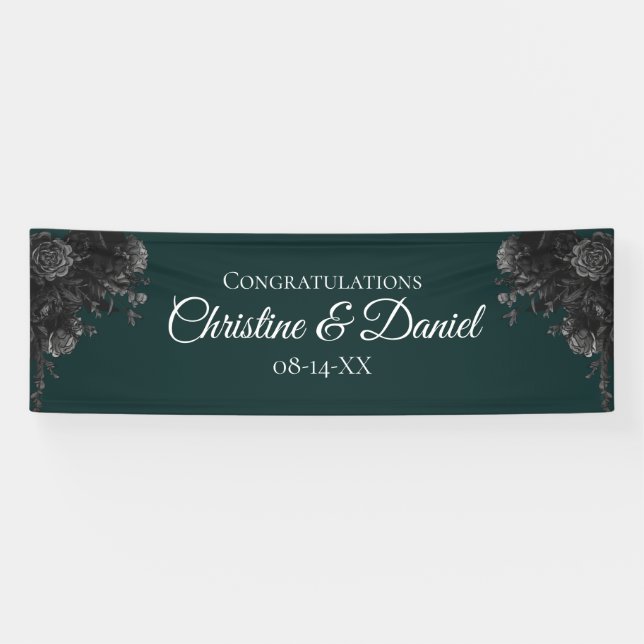 Dunkelgrüne Schwarze Hochzeit Banner (Horizontal)