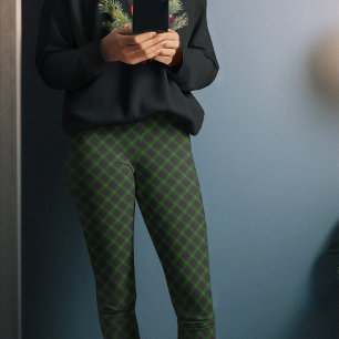 Dunkelgrüne schwarze karierte Weihnachtspyjama-Hos Leggings