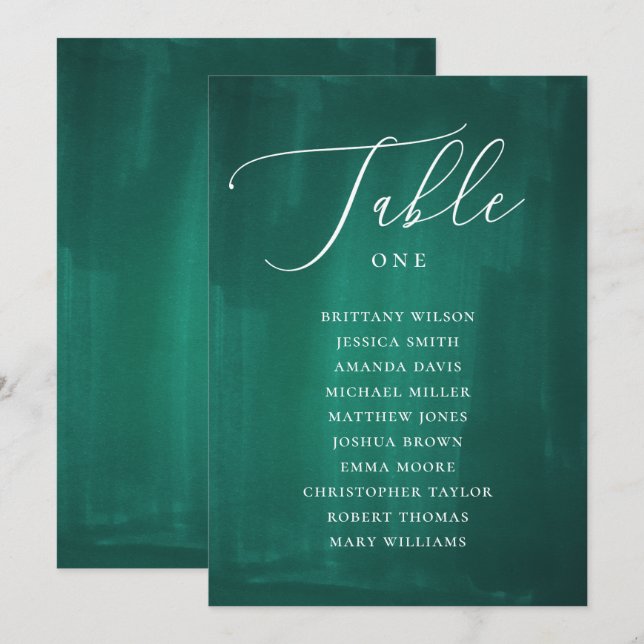 Dunkelgrüne Sitzkarte. Smaragdfarbene Hochzeit Einladung (Vorne/Hinten)