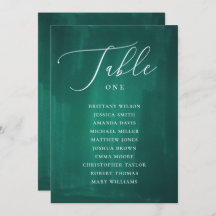 Dunkelgrüne Sitzkarte. Smaragdfarbene Hochzeit