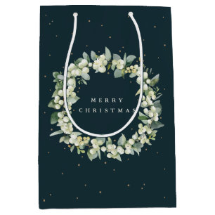 Dunkelgrüne Snowberry+Eukalyptus Weihnachten/Feier Mittlere Geschenktüte