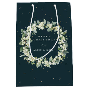 Dunkelgrüne Snowberry+Eukalyptus Weihnachten/Feier Mittlere Geschenktüte