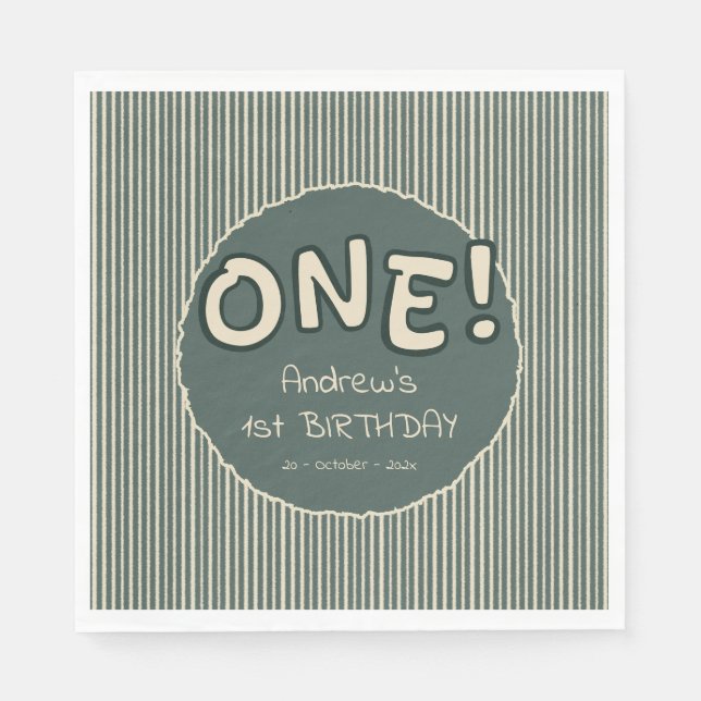 Dunkelgrüne Streifen 1. Geburtstag Serviette (Vorderseite)