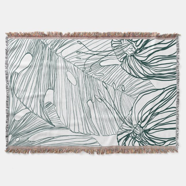 dunkelgrüne und aquamarine Monstera-Blätter & Lili Decke (Vorderseite)