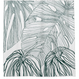 dunkelgrüne und aquamarine Monstera-Blätter & Lili Duschvorhang