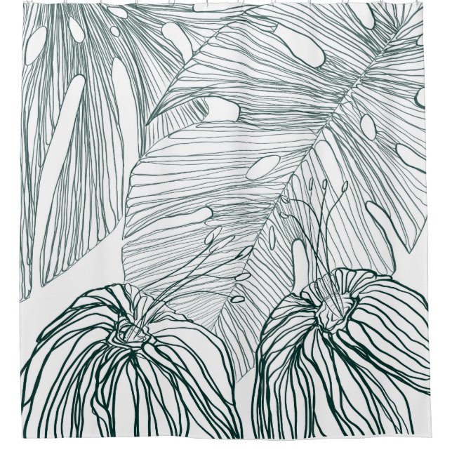 dunkelgrüne und aquamarine Monstera-Blätter & Lili Duschvorhang (Vorderseite)