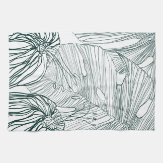 dunkelgrüne und aquamarine Monstera-Blätter & Lili Geschirrtuch