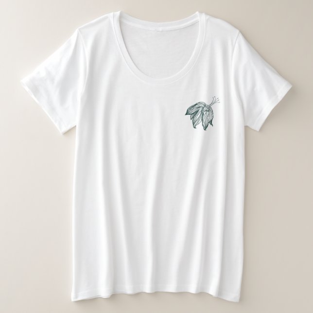 dunkelgrüne und aquamarine Monstera-Blätter & Lili Große Größe T-Shirt (Design vorne)