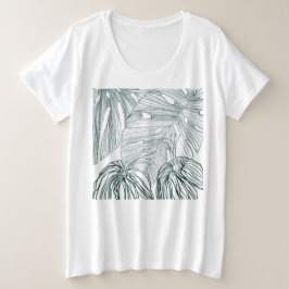 dunkelgrüne und aquamarine Monstera-Blätter & Lili Große Größe T-Shirt